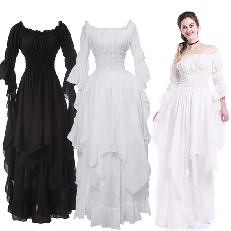 Medieval Halloween Cosplay Renaissance Dress, Court Style Waist Cinching Long Dress
