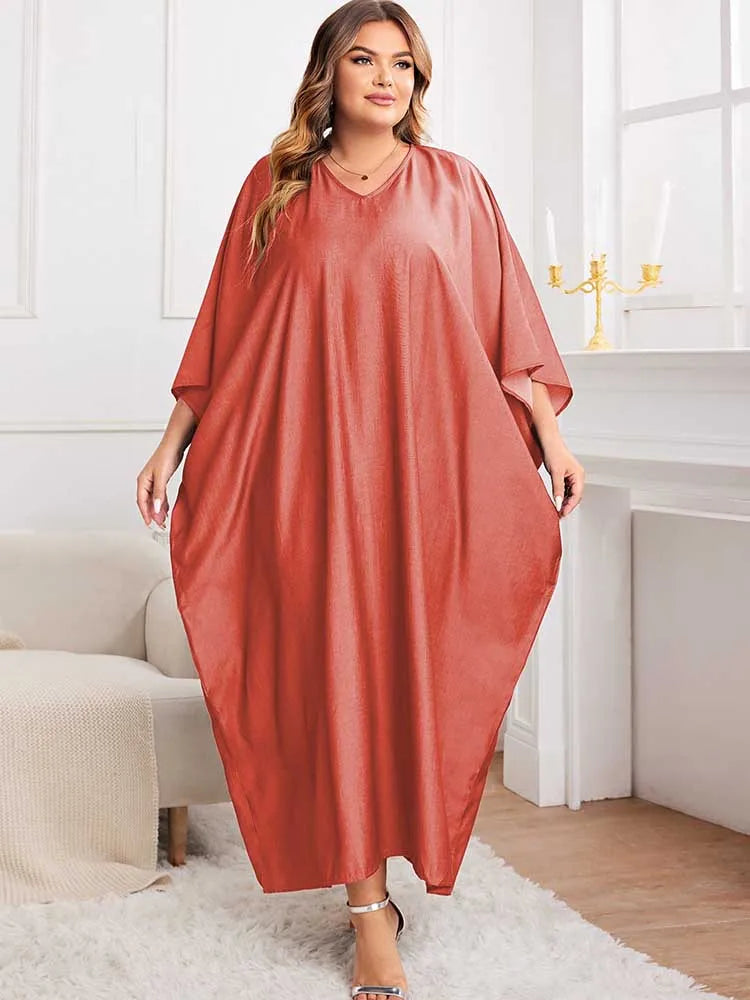 plus size kaftan maxi dress ZYTECO Women Plus Size Maxi Satin Dress Muslim Caftans Oversized Loose Batwing Sleeve Gown Cape Kaftan Dresses,Black,One Size at Amazon Women's Clothing store