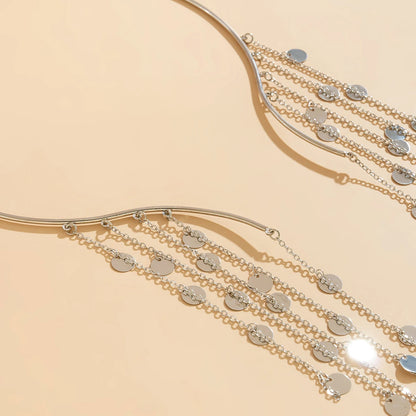 Collier ras du cou ouvert à long pompon avec perles