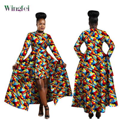 African Hi-Low Dashiki Dress Green and Blue to adorn all bodies from XS to 6X