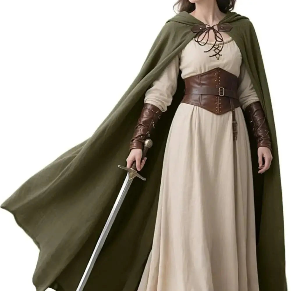Medieval Hooded Cloak Linen Renaissance Cape With Hood - Halloween Hobbit Cosplay Witch Wizard