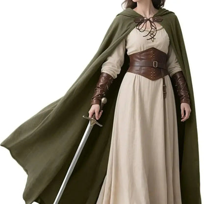 Medieval Hooded Cloak Linen Renaissance Cape With Hood - Halloween Hobbit Cosplay Witch Wizard