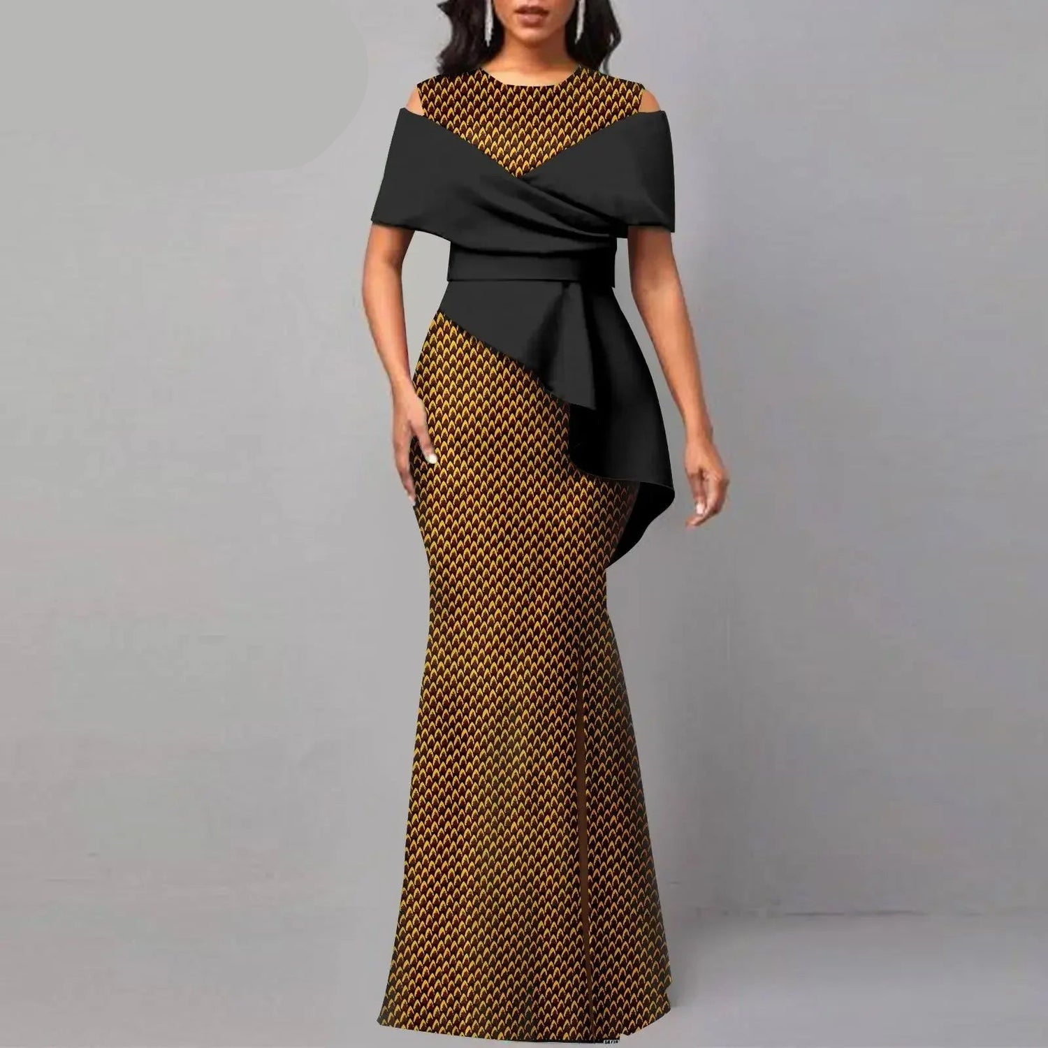 Off The Shoulders African Maxi Dress O-neck High Waist Ankara Attire