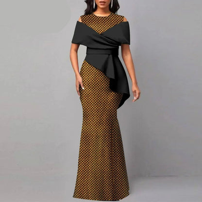 Off The Shoulders African Maxi Dress O-neck High Waist Ankara Attire