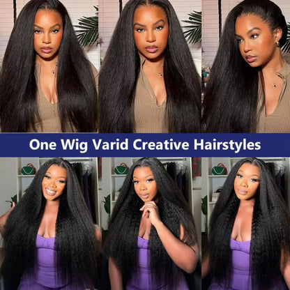 Collage of a woman with long black hair styled in various ways, with text &