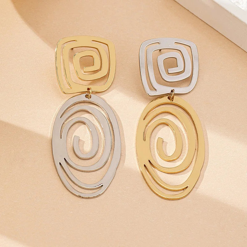 Bold Spiral Duo-Tone Statement Earrings