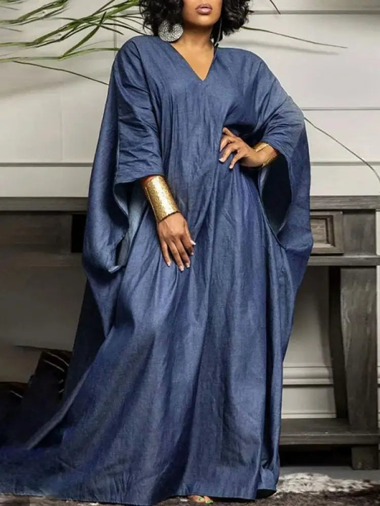 Indigo Flow Kaftan Maxi Dress