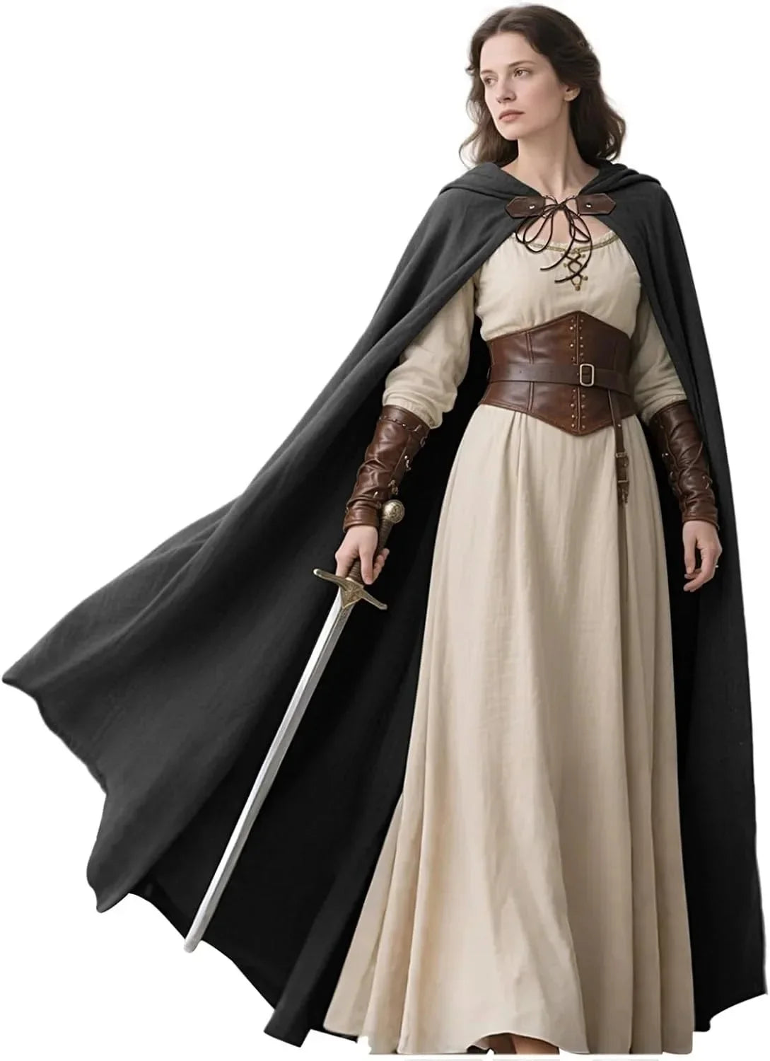 Medieval Hooded Cloak Linen Renaissance Cape With Hood - Halloween Hobbit Cosplay Witch Wizard