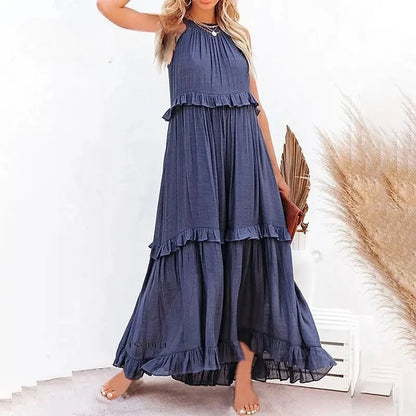 Elegant Sleeveless Ruffles Maxi Dress
