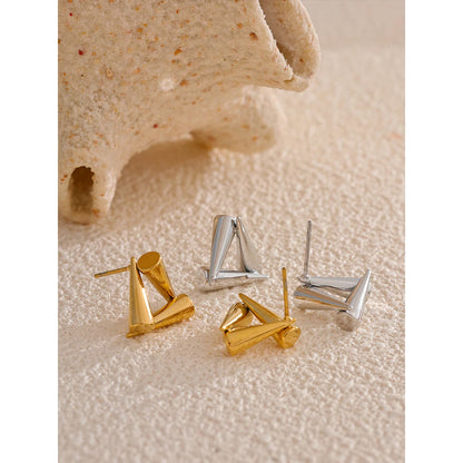 Gold Triangular Stud Earrings