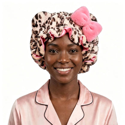 Satin Lined Luxe Leopard Print Plush Hair Bonnet