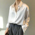 Elegant Silk White Blouse - Classic Long Sleeve Shirt for Women