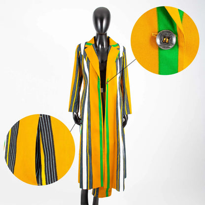 Elegant African Print Two-Piece Suit: Long Tailored Jacket &amp; Wide Leg Pants - Ankara