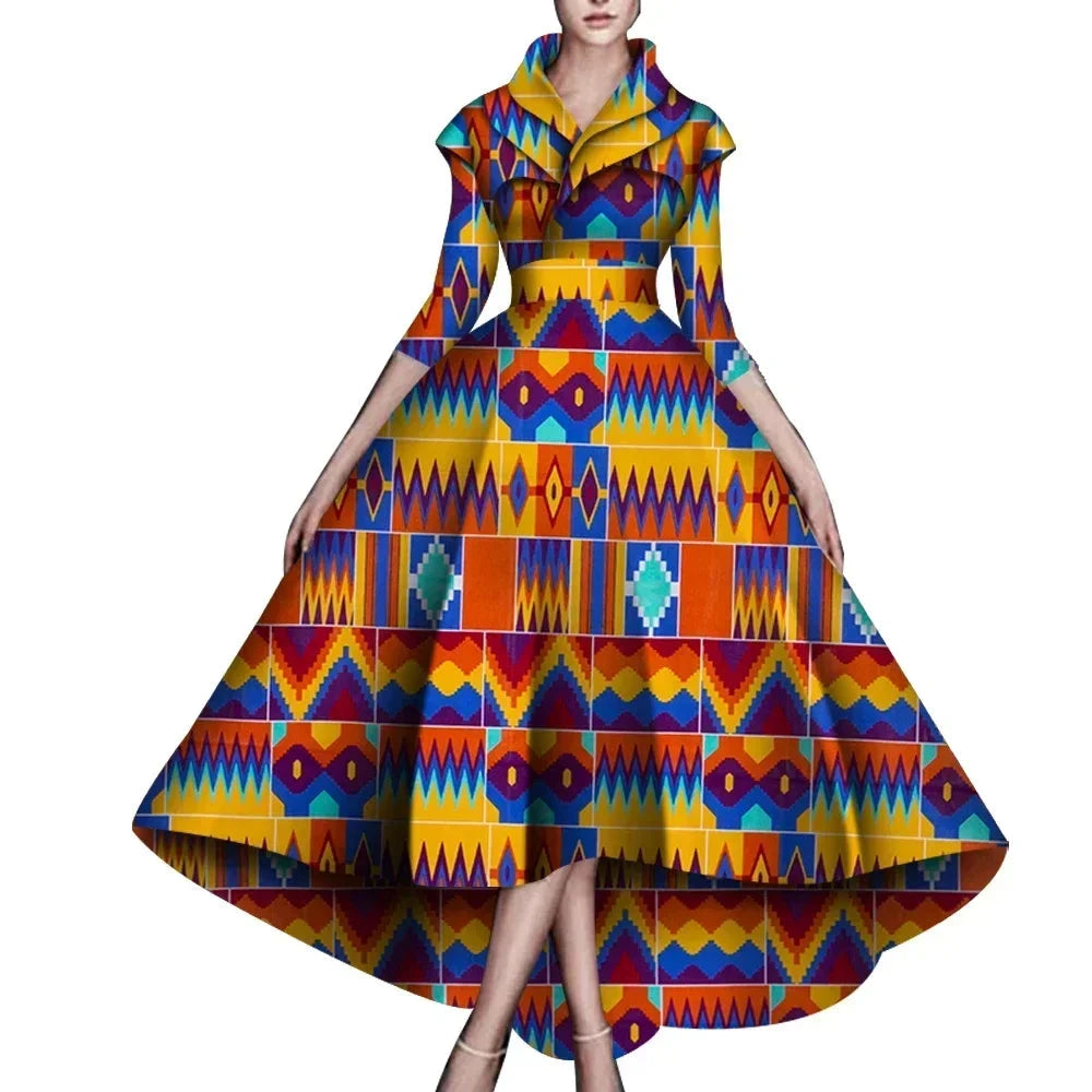 Bazin Rich African High Low dress in XS to 6X