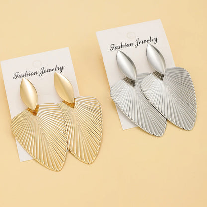 Textured Gold Fan Statement Earrings