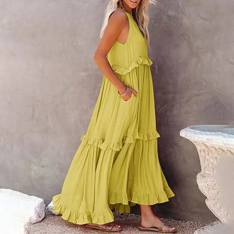 Elegant Sleeveless Ruffles Maxi Dress