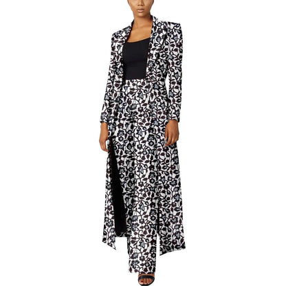 Elegant African Print Two-Piece Suit: Long Tailored Jacket &amp; Wide Leg Pants - Ankara