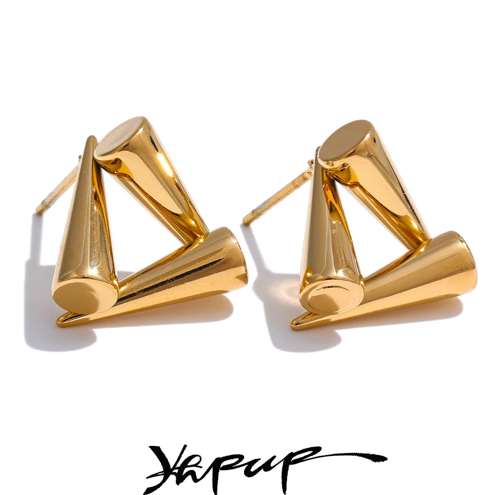 Gold Triangular Stud Earrings