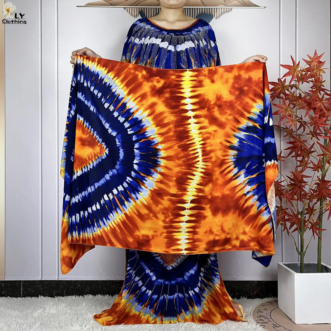 African Kaftan Maxi Dress With Large Scarf