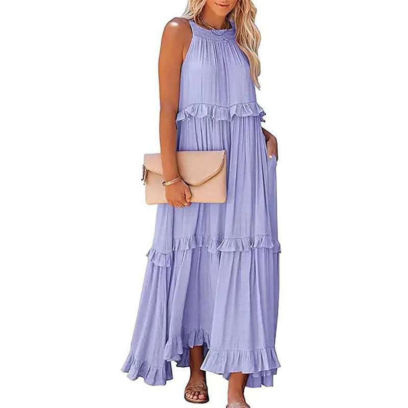 Elegant Sleeveless Ruffles Maxi Dress