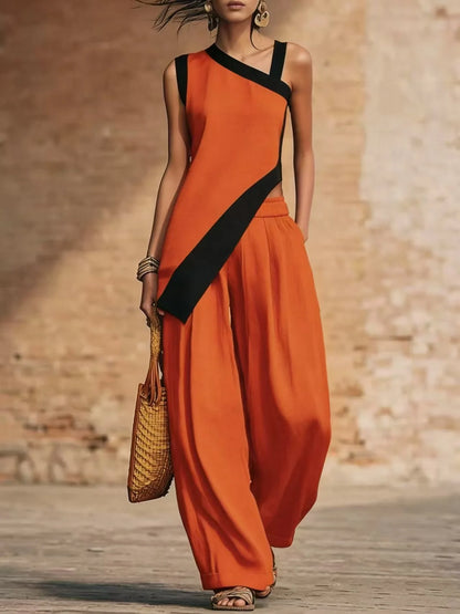 Asymmetric Two-Piece Tunic &amp; Wide-Leg Pants Set