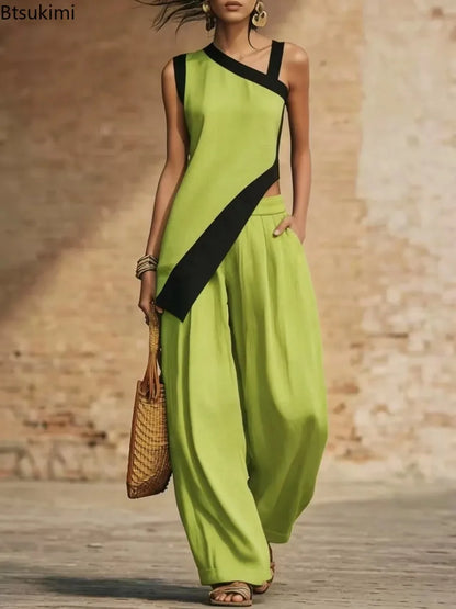 Asymmetric Two-Piece Tunic &amp; Wide-Leg Pants Set