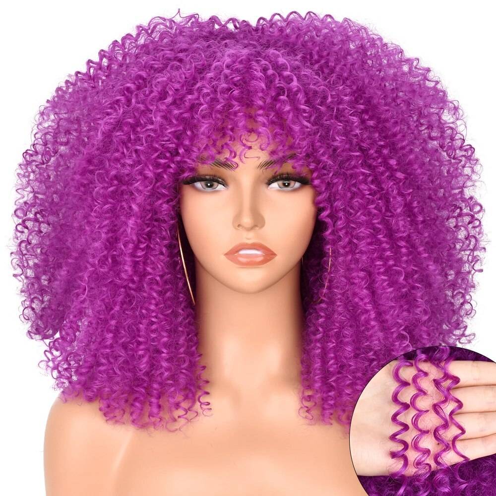 Afro Kinky Curly Wig With Bangs For Black Women 16&