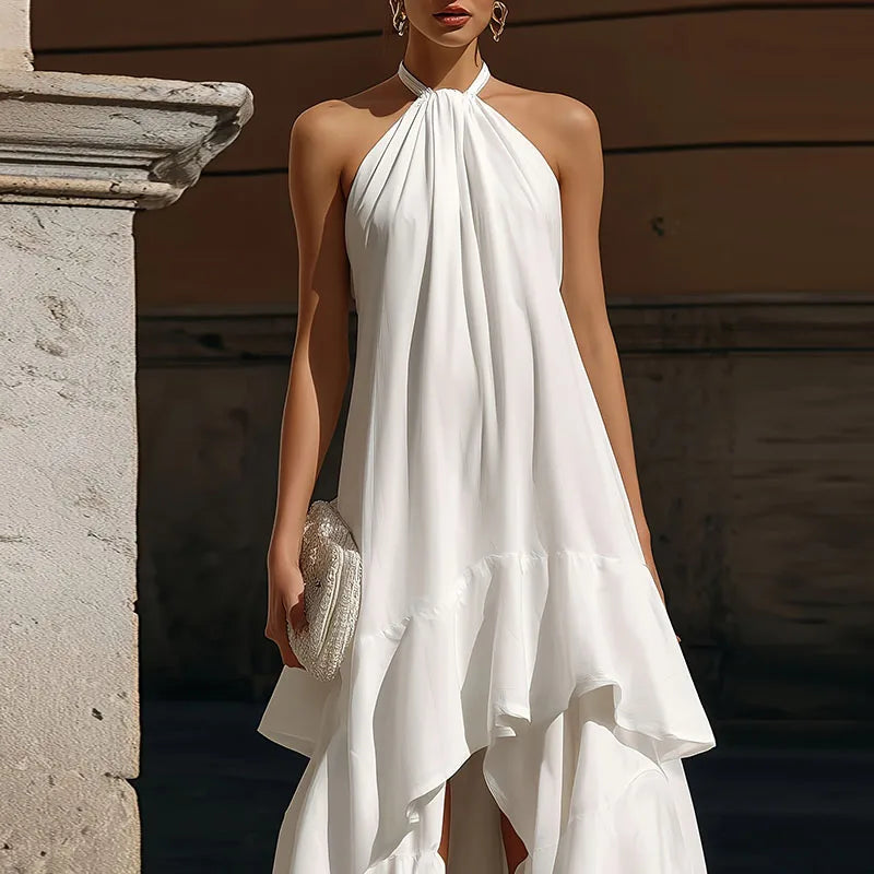 The Riviera High-Low Halter Maxi Dress – White
