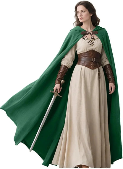 Medieval Hooded Cloak Linen Renaissance Cape With Hood - Halloween Hobbit Cosplay Witch Wizard