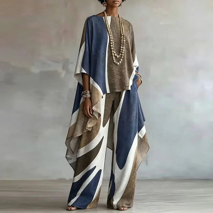 Women Abstract Print 2 Piece Matching Set Tank Top  Asymmetric Wide Leg Pants Suit Timeless Bohemian
