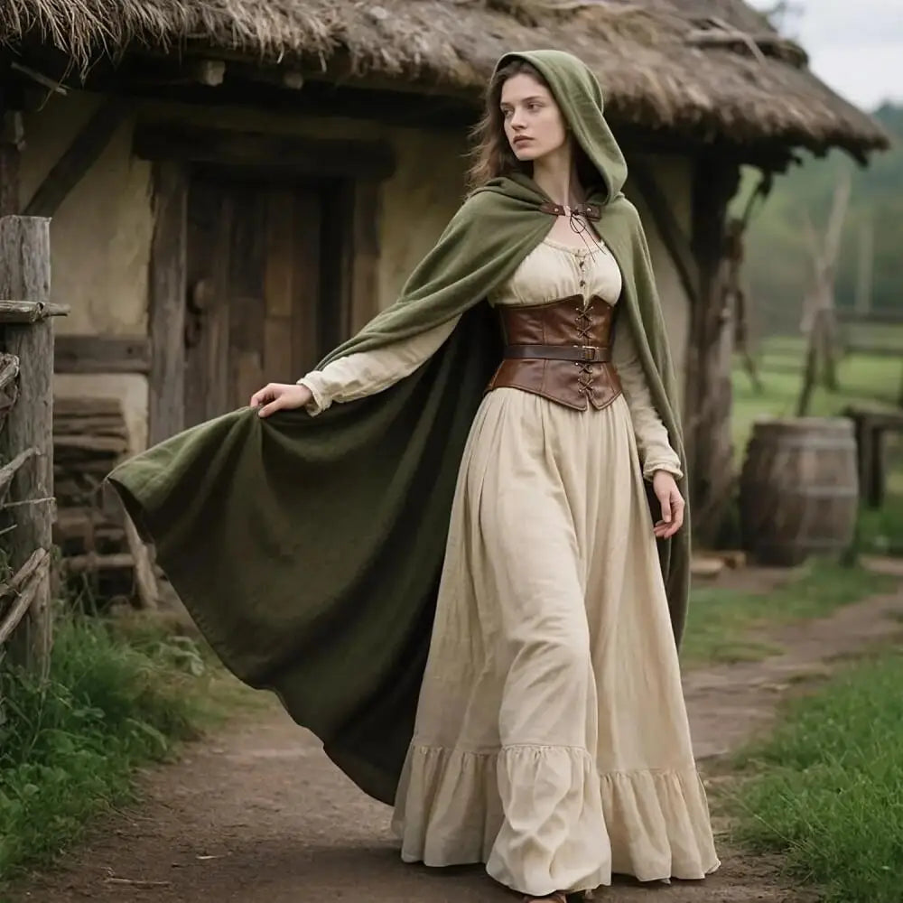 Medieval Hooded Cloak Linen Renaissance Cape With Hood - Halloween Hobbit Cosplay Witch Wizard