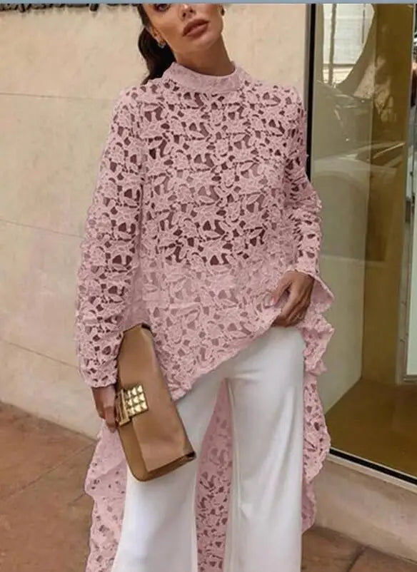 White Lace Long Sleeve Tops for Women - Stylish Blouse