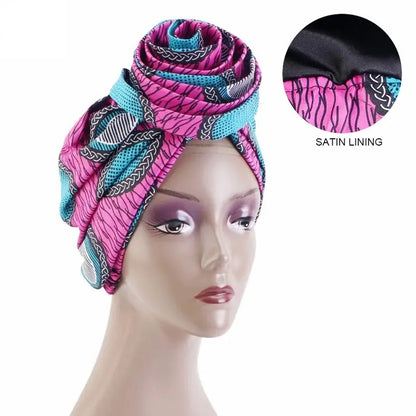 Big Flower Ankara Head Wrap with Satin Lining