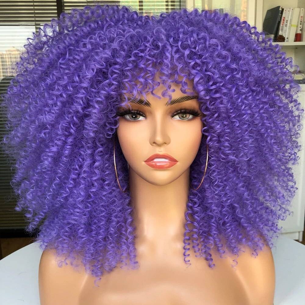 Afro Kinky Curly Wig With Bangs For Black Women 16