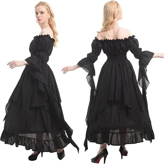 Medieval Halloween Cosplay Renaissance Dress, Court Style Waist Cinching Long Dress