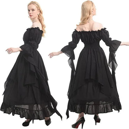 Medieval Halloween Cosplay Renaissance Dress, Court Style Waist Cinching Long Dress