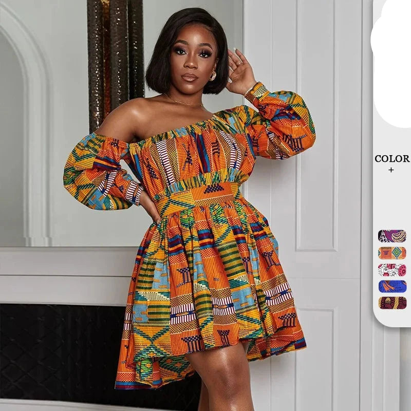 African Off Shoulder Mini Dress for Summer