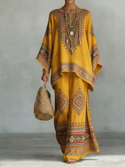 Nomad Two-Piece Set – Oversized Kaftan Top Wide-Leg Trousers