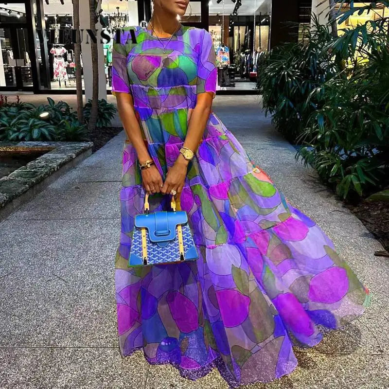 Colorful High-Waist Maxi Dress