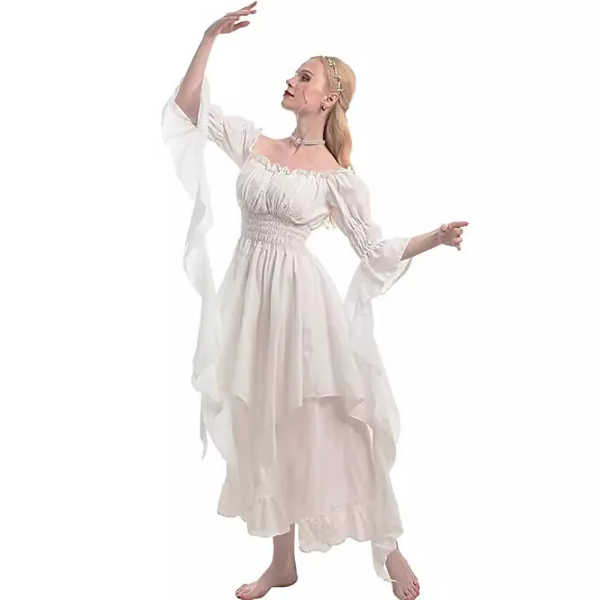 Medieval Halloween Cosplay Renaissance Dress, Court Style Waist Cinching Long Dress