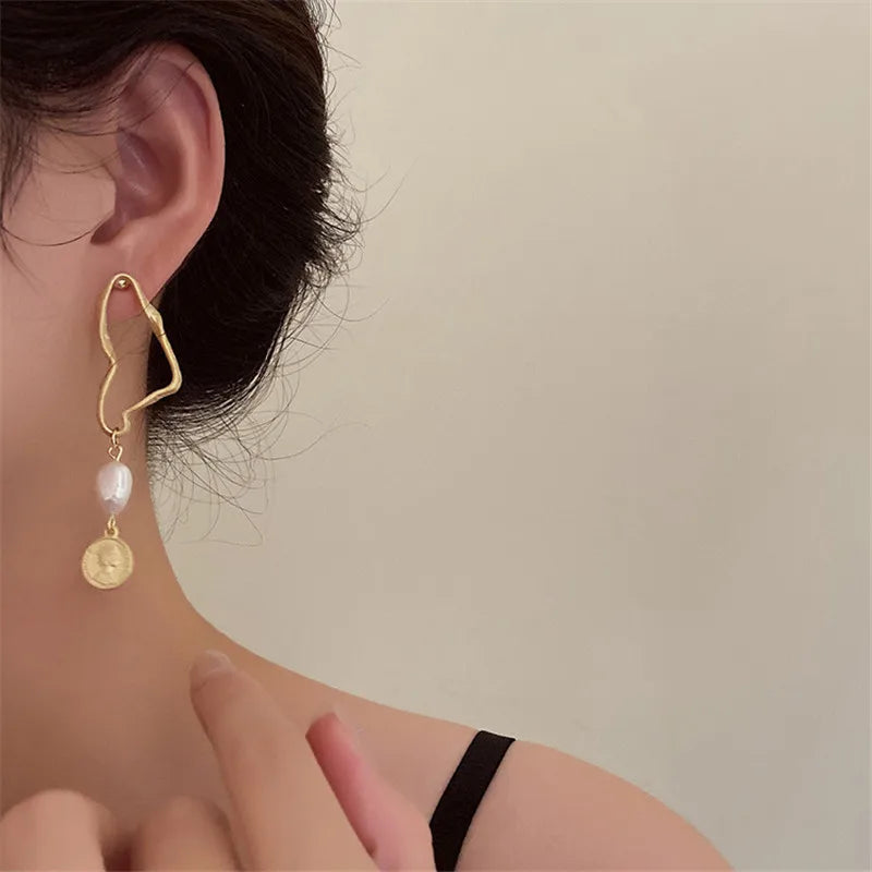 Asymmetrical Baroque Pearl Charm Earrings