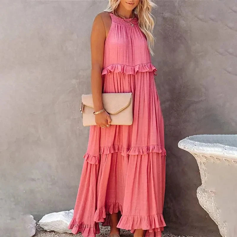 Elegant Sleeveless Ruffles Maxi Dress