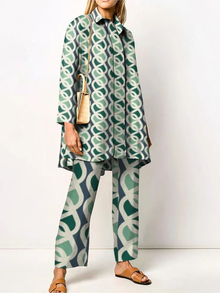 Vintage Printed Pant Sets for Women - Chic Autumn Style