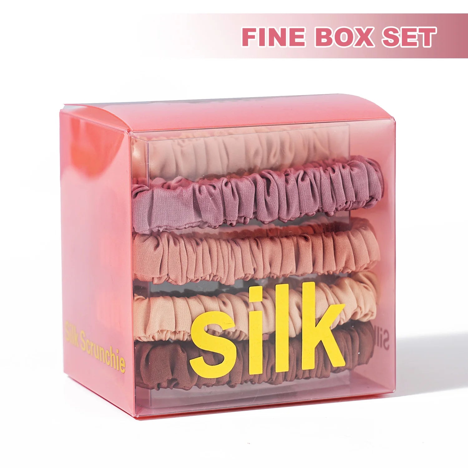 Fine box set of Mulberry Silk Hair Elastics in eight assorted colors. Ideal for gifting and protecting textured hair from breakage.