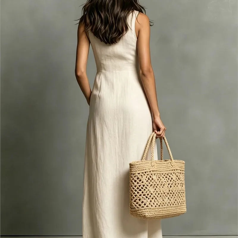 Fashion V-neck Maxi Dress Single Breasted Sleeveless