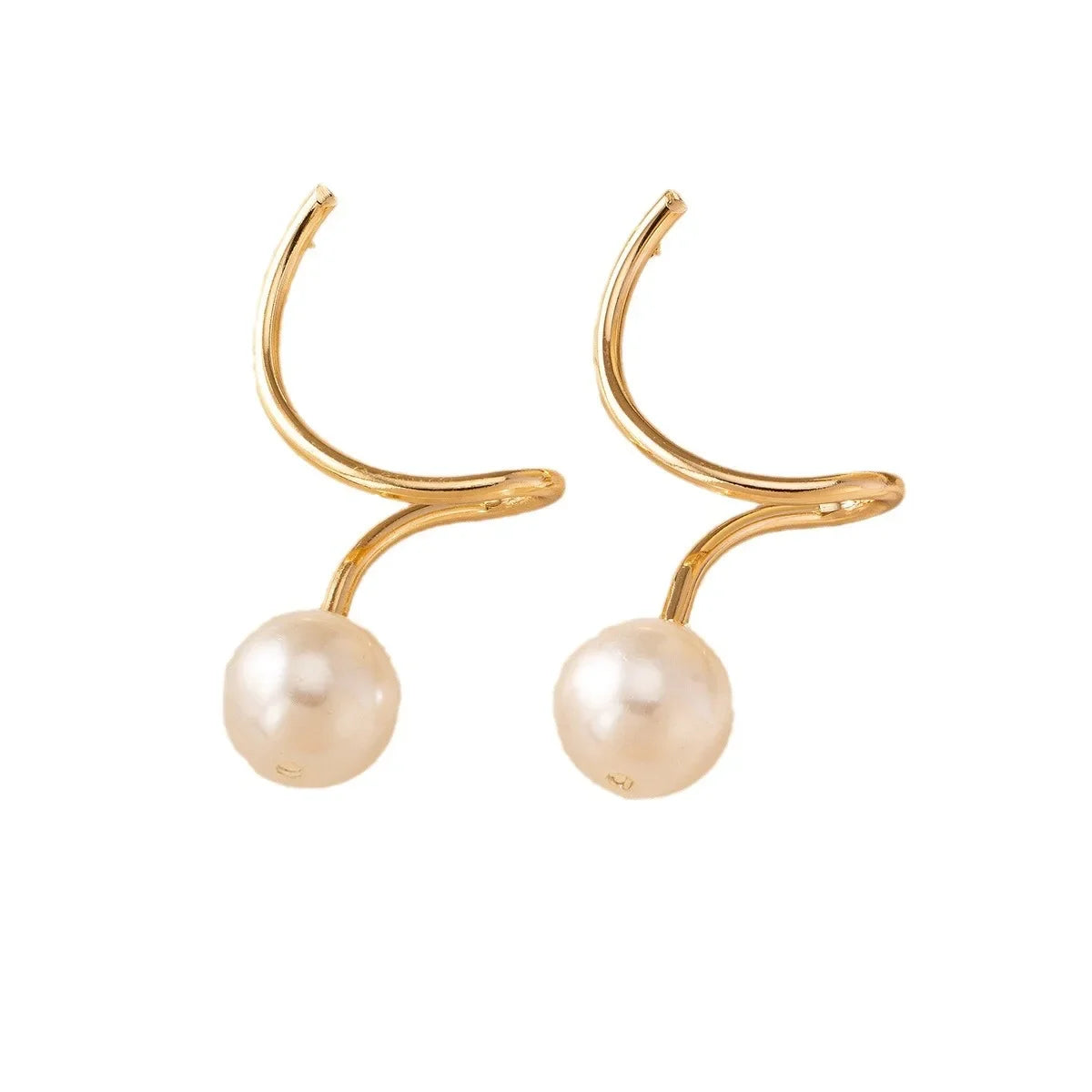 Curved Gold Arc Pearl Drop Earrings