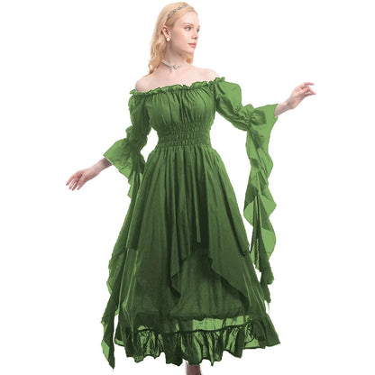 Medieval Halloween Cosplay Renaissance Dress, Court Style Waist Cinching Long Dress