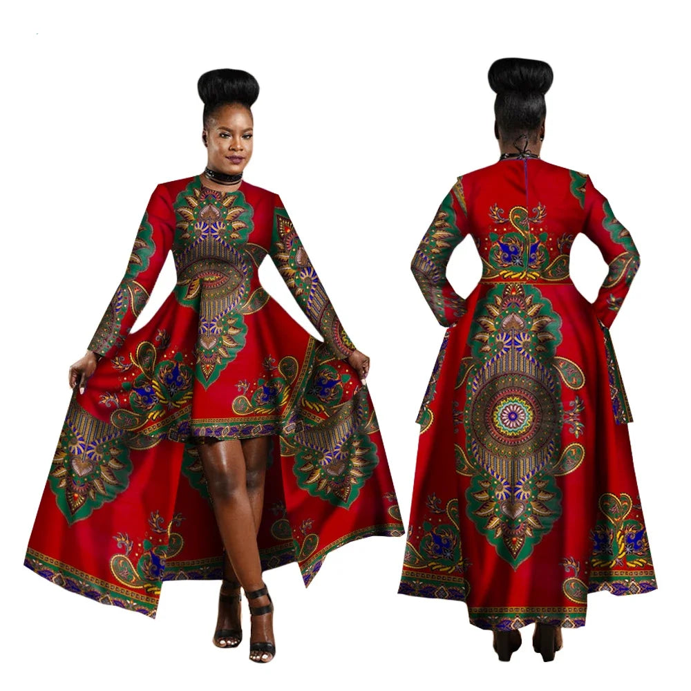 Robe Africaine Hi-Low Dashiki Verte et Bleue pour orner toutes les morphologies du XS au 6X