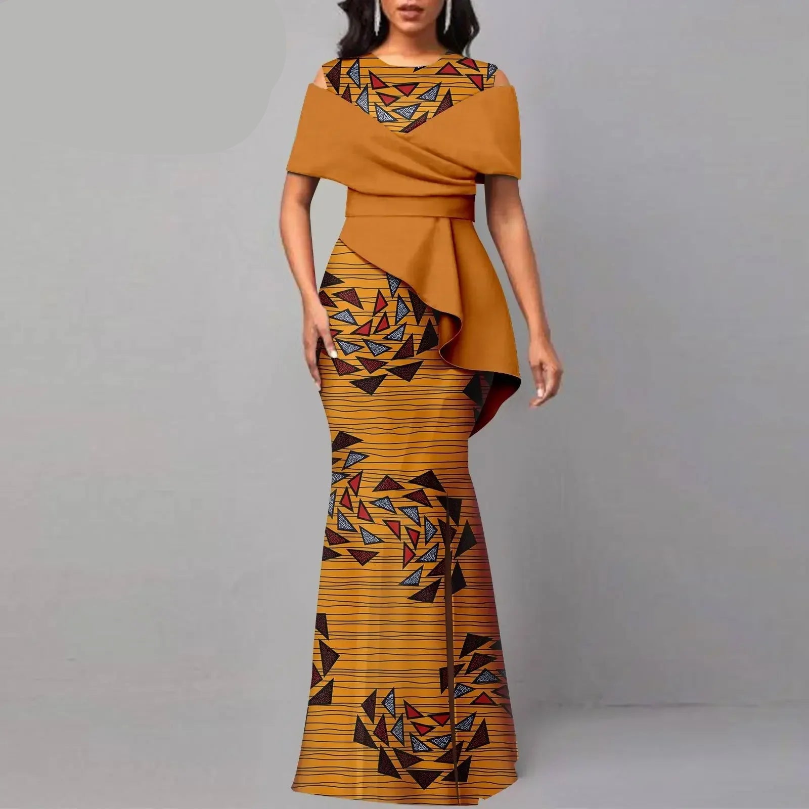 Off The Shoulders African Maxi Dress O-neck High Waist Ankara Attire