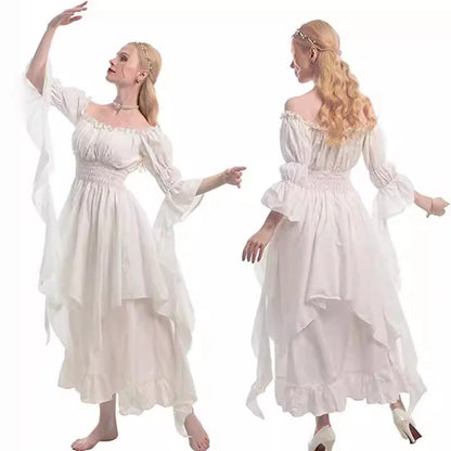 Medieval Halloween Cosplay Renaissance Dress, Court Style Waist Cinching Long Dress